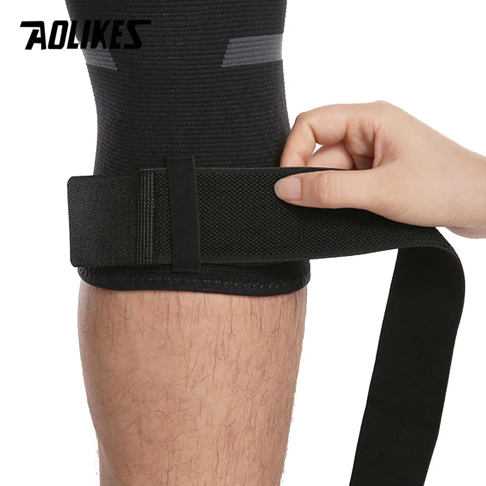 AOLIKES 1PCS Sports Kneepad Men Pressurized Elastic Bandage Knee Pads Support Fitness Gear Basketball Volleyball Brace Protector