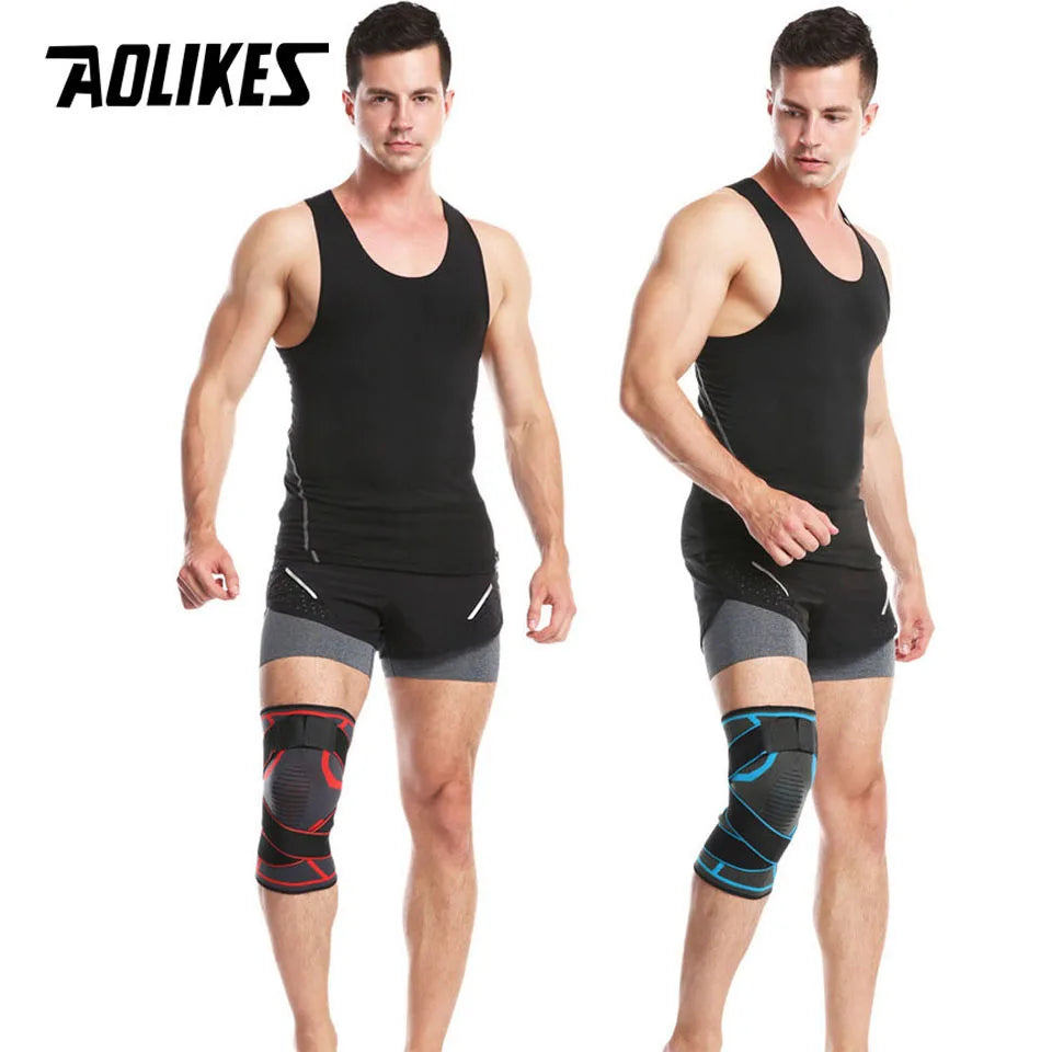 AOLIKES 1PCS Sports Kneepad Men Pressurized Elastic Bandage Knee Pads Support Fitness Gear Basketball Volleyball Brace Protector