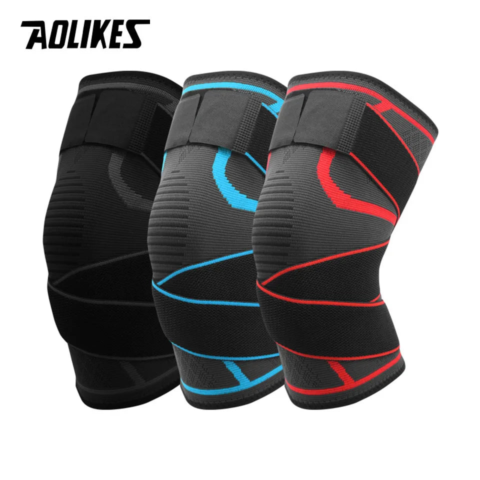 AOLIKES 1PCS Sports Kneepad Men Pressurized Elastic Bandage Knee Pads Support Fitness Gear Basketball Volleyball Brace Protector