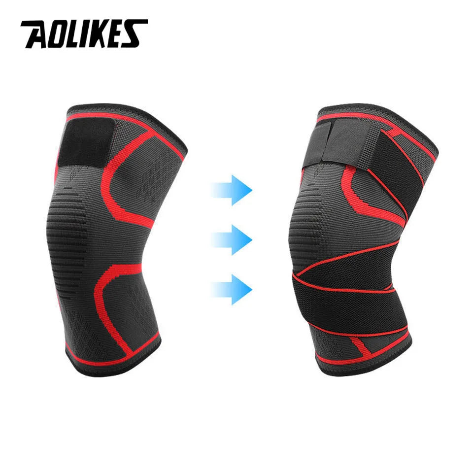 AOLIKES 1PCS Sports Kneepad Men Pressurized Elastic Bandage Knee Pads Support Fitness Gear Basketball Volleyball Brace Protector