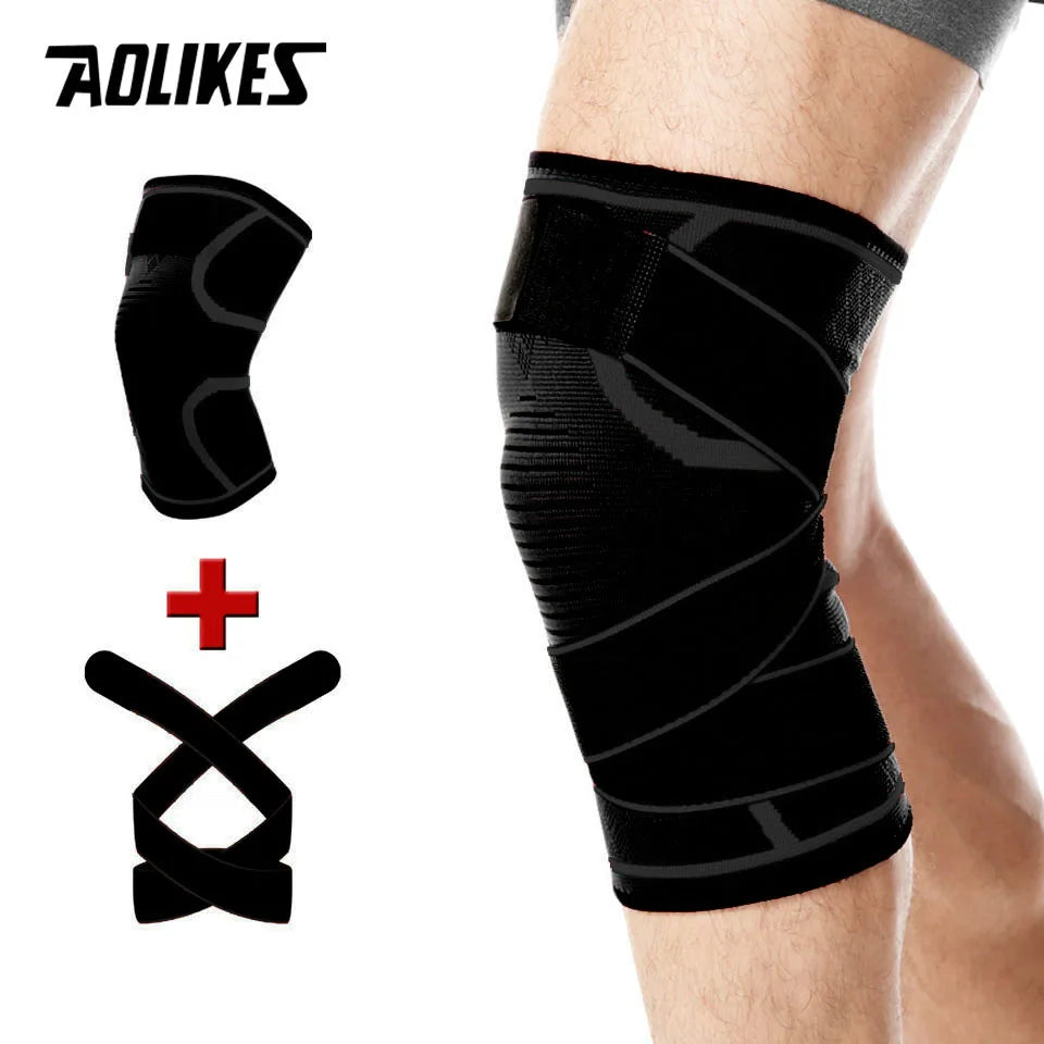 AOLIKES 1PCS Sports Kneepad Men Pressurized Elastic Bandage Knee Pads Support Fitness Gear Basketball Volleyball Brace Protector