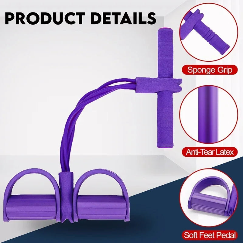 Multifunction Tension Rope 4-Tube Elastic Yoga Pedal Puller Resistance Band Tension Rope for Leg Stretching Slimming Training