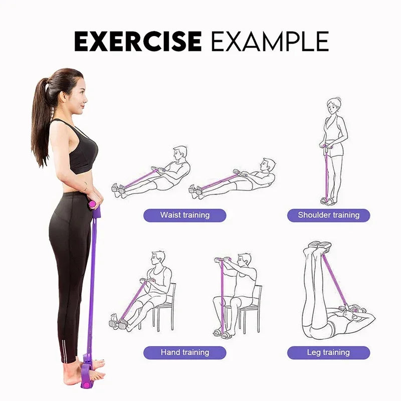Multifunction Tension Rope 4-Tube Elastic Yoga Pedal Puller Resistance Band Tension Rope for Leg Stretching Slimming Training