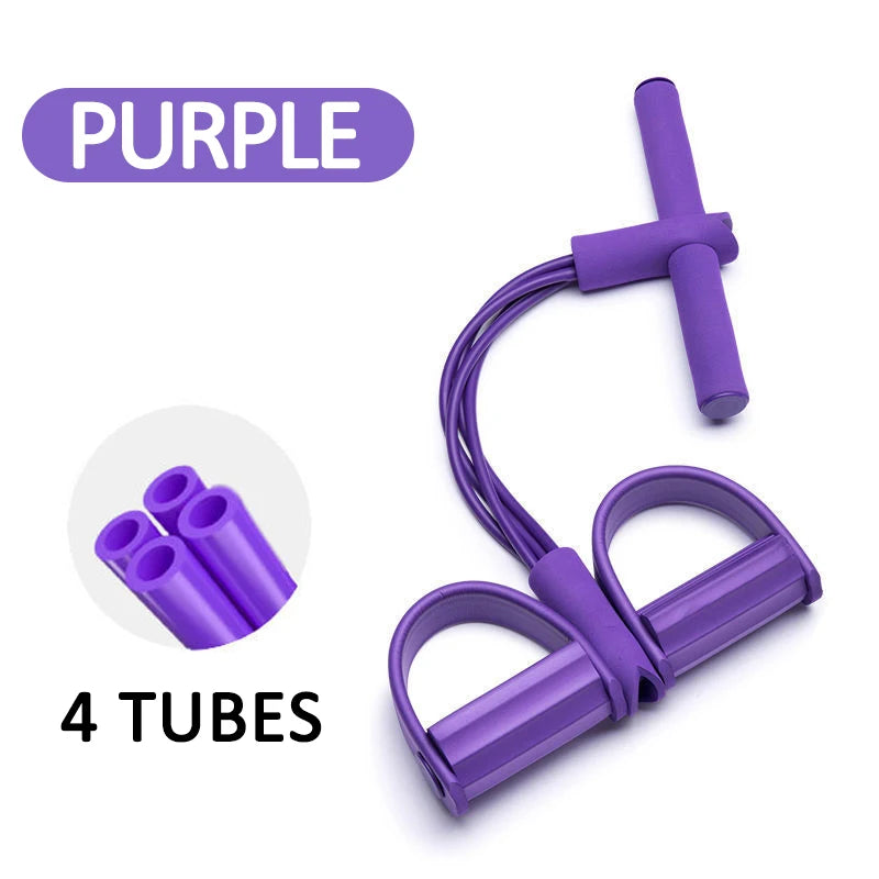 Multifunction Tension Rope 4-Tube Elastic Yoga Pedal Puller Resistance Band Tension Rope for Leg Stretching Slimming Training