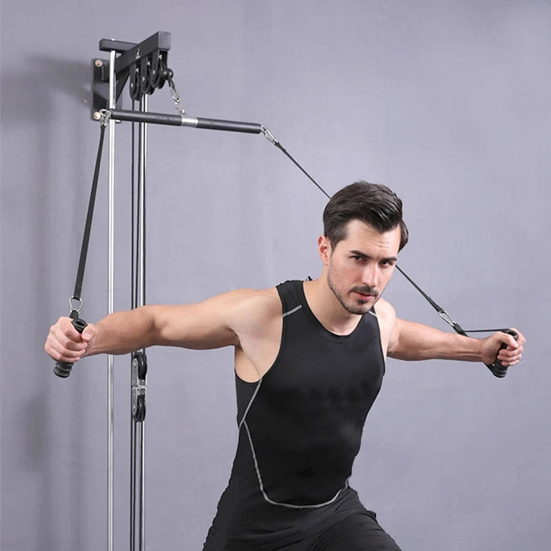 Rotating Straight Bar Cable Gym Fitness Equipment for Biceps Triceps Back Blasting Home Rowing Training with LAT Pull down Rope