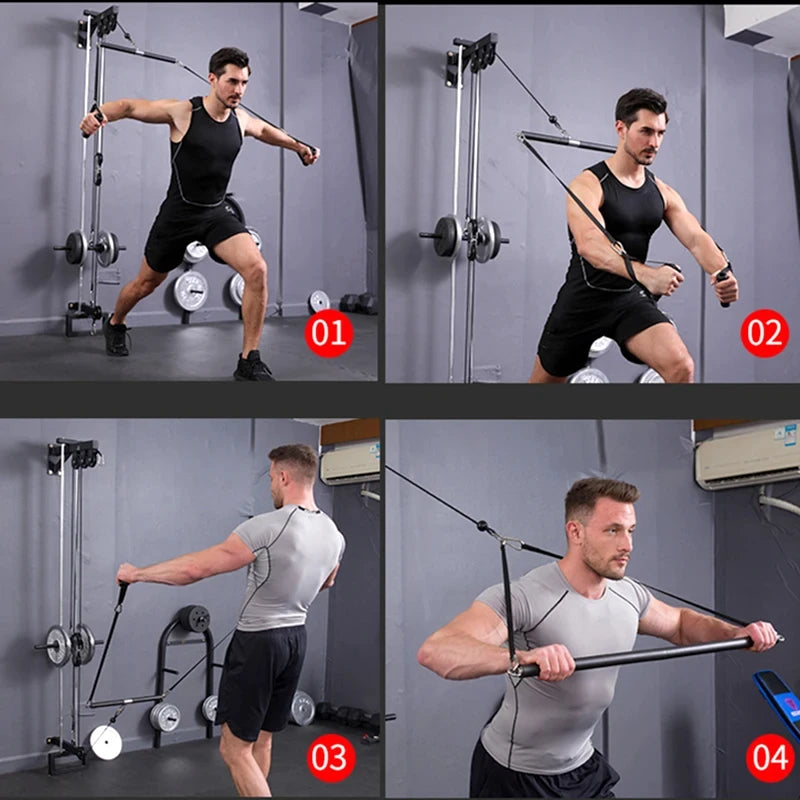 Rotating Straight Bar Cable Gym Fitness Equipment for Biceps Triceps Back Blasting Home Rowing Training with LAT Pull down Rope