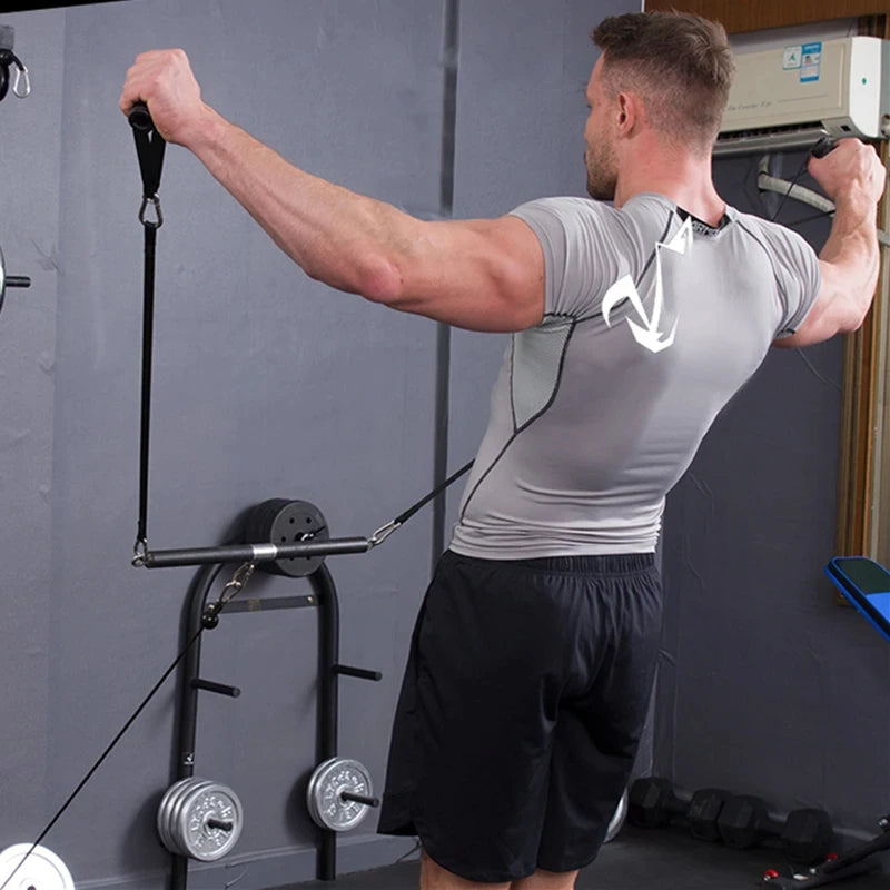 Rotating Straight Bar Cable Gym Fitness Equipment for Biceps Triceps Back Blasting Home Rowing Training with LAT Pull down Rope