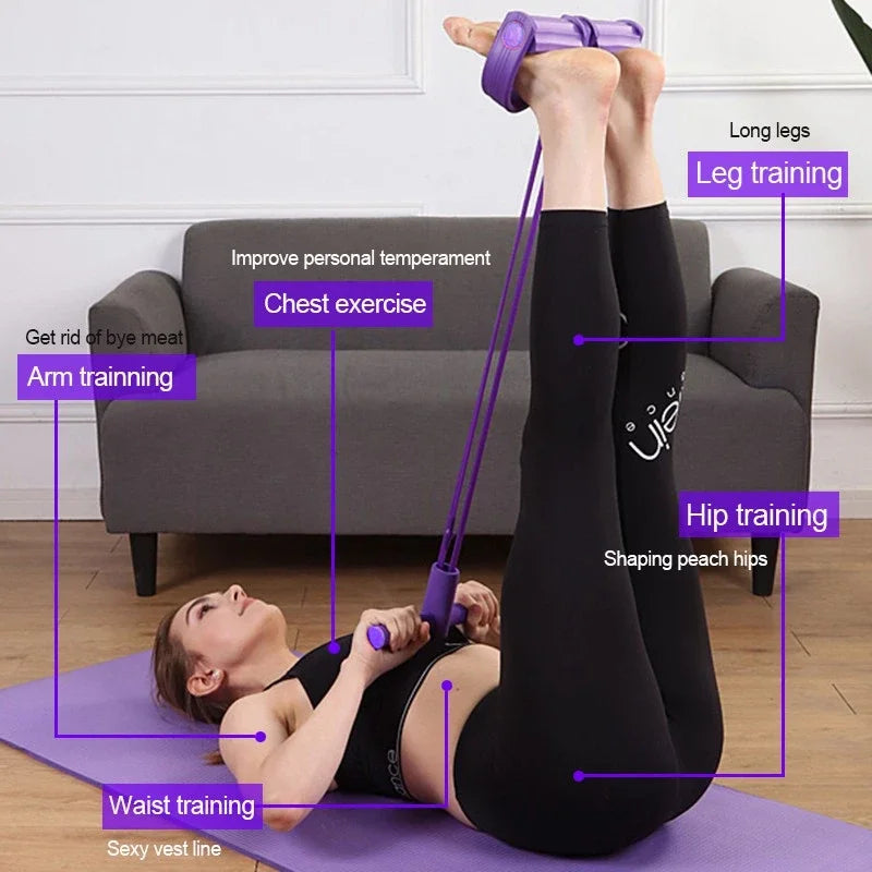 Multifunction Tension Rope 4-Tube Elastic Yoga Pedal Puller Resistance Band Tension Rope for Leg Stretching Slimming Training