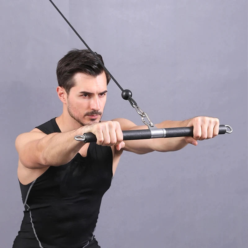 Rotating Straight Bar Cable Gym Fitness Equipment for Biceps Triceps Back Blasting Home Rowing Training with LAT Pull down Rope